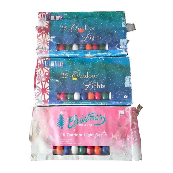 Vintage Christmas String Tree Lights Set of 3 Multi-Colored Large Bulb 25 Feet - Picture 2 of 5